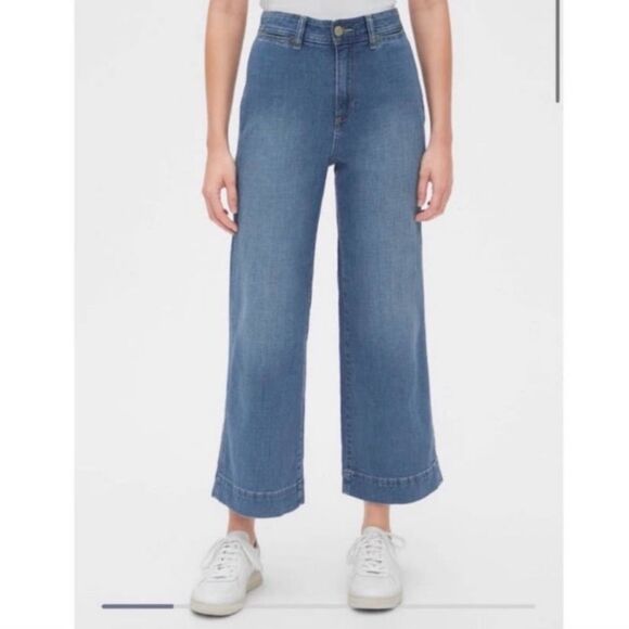 GAP Denim - Gap High Rise Wide Leg Crop Jean Medium Indigo Wash 10/30 Tall NEW